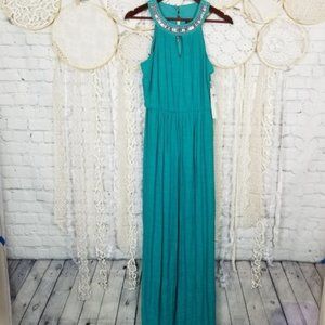 Love Reign Womens Teal Beaded Collar Maxi Dress